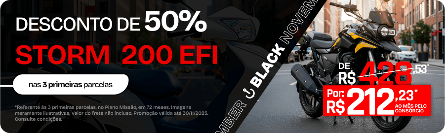 Promoção Black November Shineray Storm 200 com descontos de até 50% nas 3 primeiras parcelas